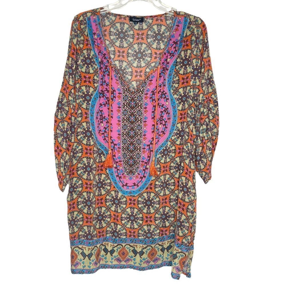 Tolani 100% Silk Multi Color Tunic Size X-Large